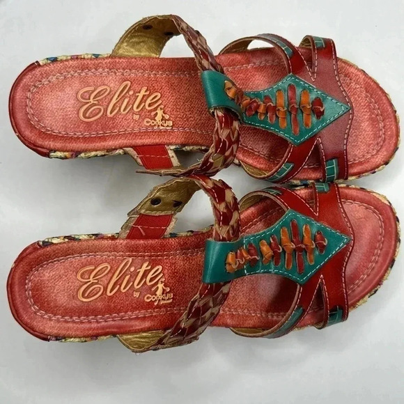 Elite by Corkys red leather retro sandals size 7 NWOT - Picture 4 of 8